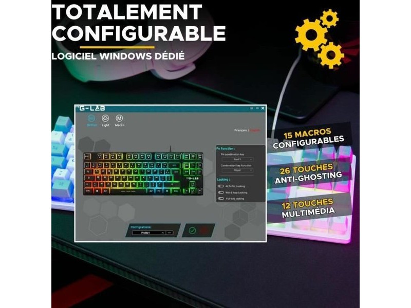 Клавиатура The G-Lab KEYZ CAESIUM Сив Azerty френски