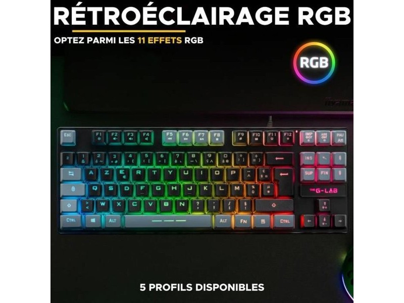 Клавиатура The G-Lab KEYZ CAESIUM Черен Сив Azerty френски Клавиатура The G-Lab KEYZ CAESIUM Черен Сив Azerty френски