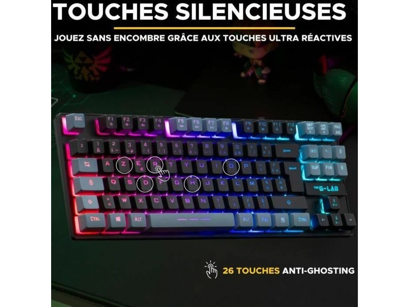 Клавиатура The G-Lab KEYZ CAESIUM Черен Сив Azerty френски Клавиатура The G-Lab KEYZ CAESIUM Черен Сив Azerty френски
