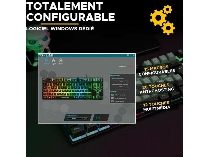 Клавиатура The G-Lab KEYZ CAESIUM Черен Сив Azerty френски