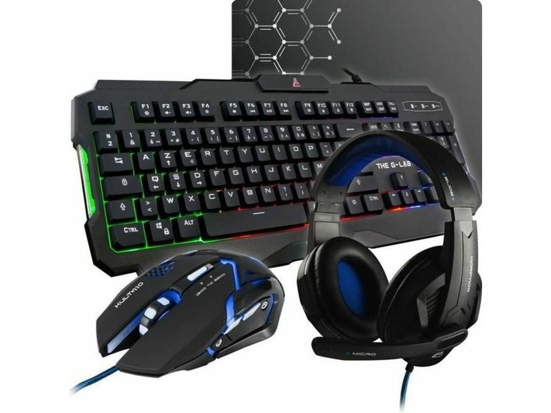 Клавиатура с мишка The G-Lab Combo Argon AZERTY Черен френски AZERTY