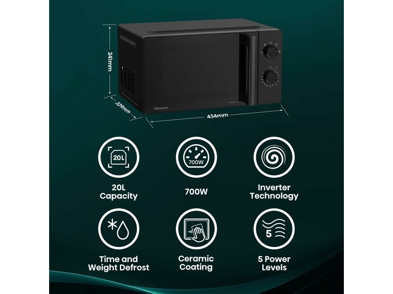 микровълновата фурна Hisense H20MOBP1HI Черен 700 W 20 L