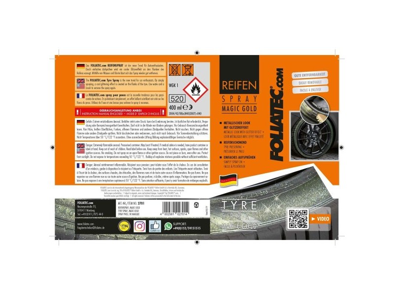 Спрей боя Foliatec Златен Колела 400 ml