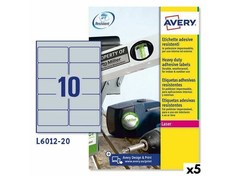 Етикети за принтер Avery Сребрист 20 Листи 96 x 50,8 mm (5 броя)