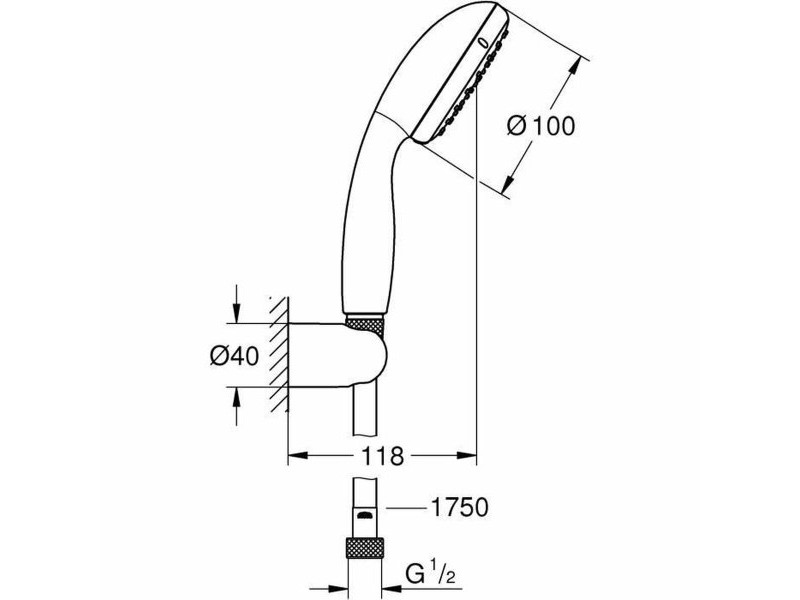 Слушалка за душ с маркуч за насочване на струята Grohe 26198000 1 Позиция