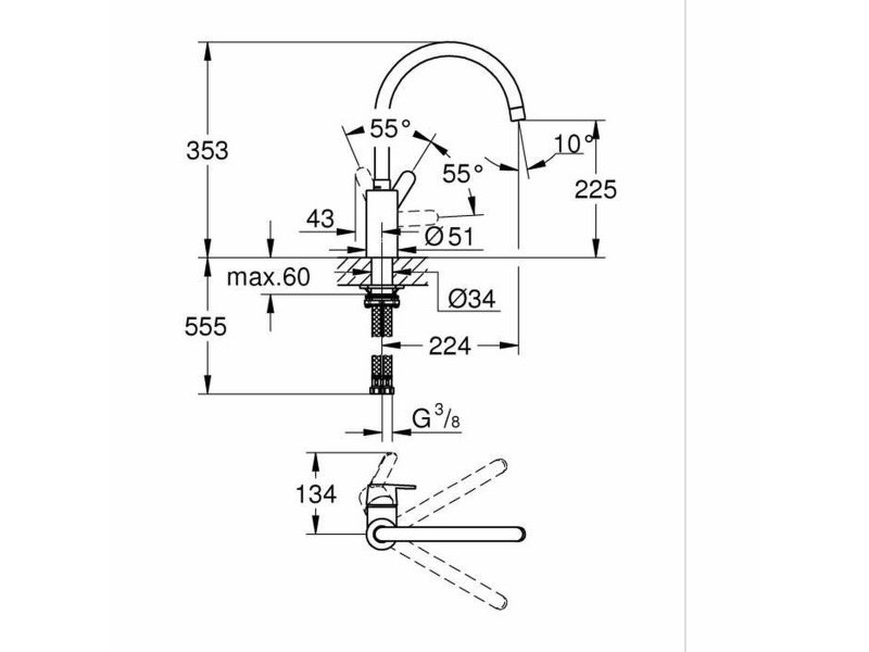 Kitchen Tap Grohe Get - 31494001 C форма Метал