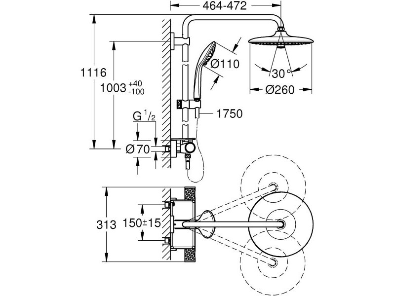Душ Колона Grohe VITALIO SYSTEM 260