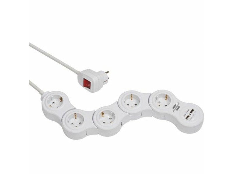Контакт - 5 изхода с копче Brennenstuhl Vario-Power Бял 3600 W USB x 2 (1,4 m)