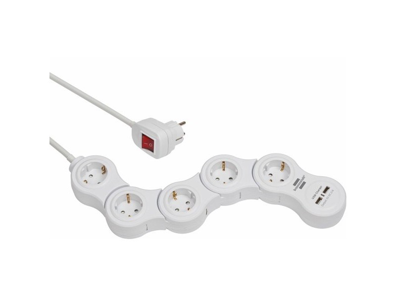 Контакт - 5 изхода с копче Brennenstuhl Vario-Power Бял 3600 W USB x 2 (1,4 m)