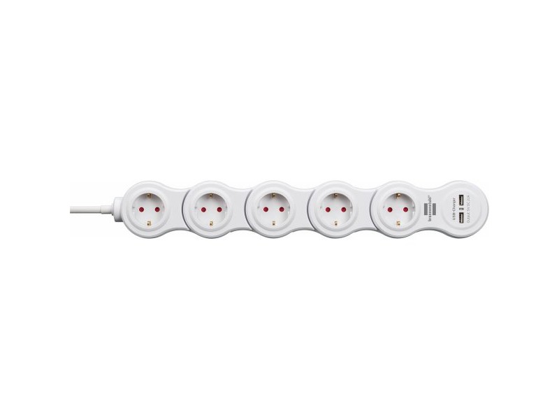 Контакт - 5 изхода с копче Brennenstuhl Vario-Power Бял 3600 W USB x 2 (1,4 m)