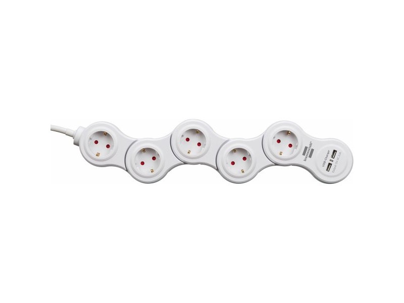 Контакт - 5 изхода с копче Brennenstuhl Vario-Power Бял 3600 W USB x 2 (1,4 m)