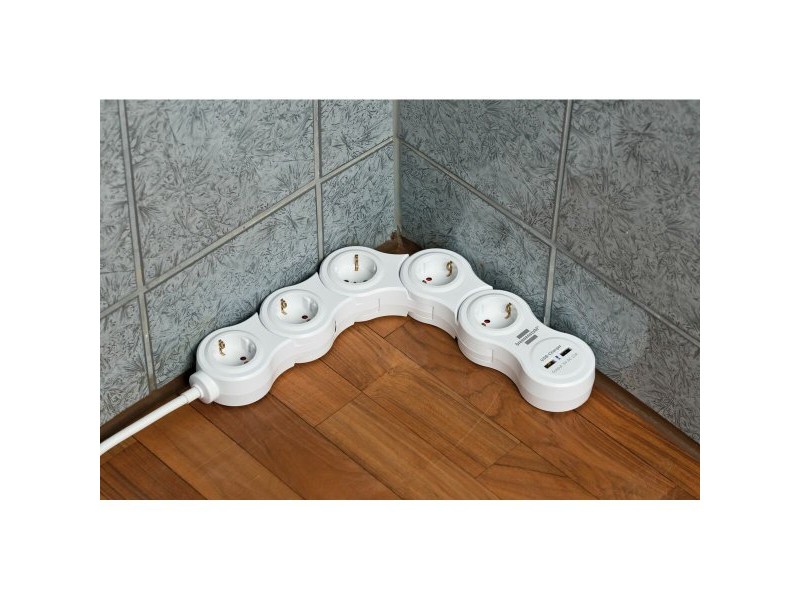 Контакт - 5 изхода с копче Brennenstuhl Vario-Power Бял 3600 W USB x 2 (1,4 m)
