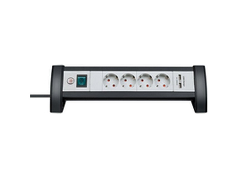 Табло с 4 гнезда с бутон за включване Brennenstuhl Premium-Office-Line 3600 W Черен USB x 2 (1,8 m)