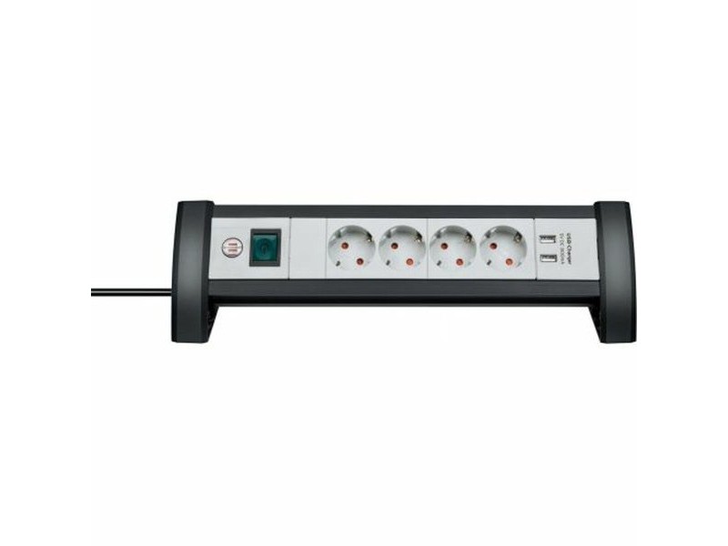 Табло с 4 гнезда с бутон за включване Brennenstuhl Premium-Office-Line 3600 W Черен USB x 2 (1,8 m)