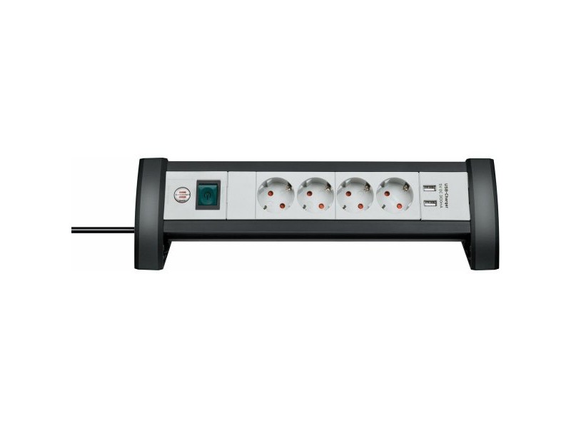 Табло с 4 гнезда с бутон за включване Brennenstuhl Premium-Office-Line 3600 W Черен USB x 2 (1,8 m)