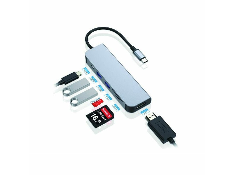 USB извод Conceptronic 6 в 1 Сив Алуминий