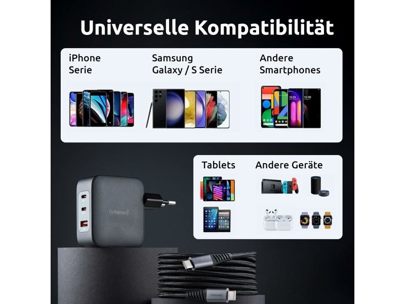 Зарядно за стена INTENSO GaN W100ACC Черен 100 W