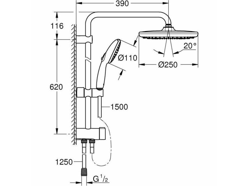 Душ Колона Grohe Vitalio Start System 250 Силикон