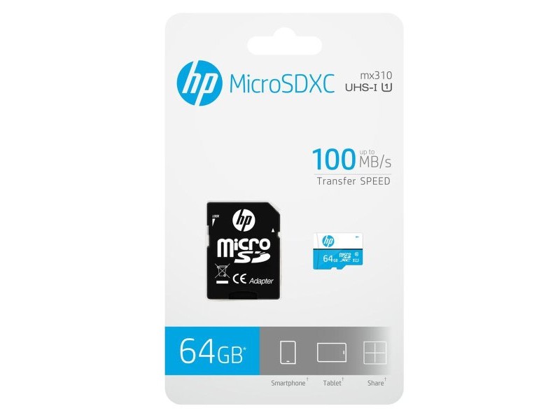 Mикро SD карта памет с адаптер HP HP-MSDCWAU1-64GB 16 GB 64 GB Клас 10 100 Mb/s