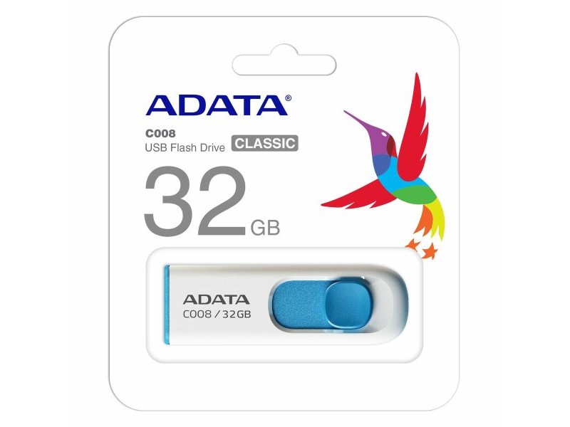 USB стик Adata AC008-32G-RWE 32 GB Бял Син/бял