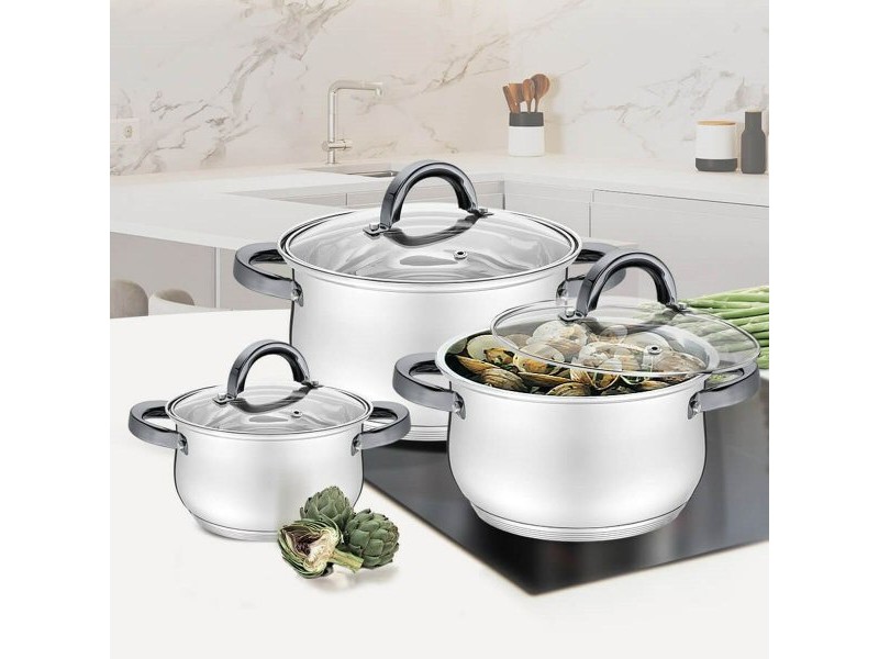 Касерола с Капак Feel Maestro MR-3522-6M-BLACK Сребрист Стомана Неръждаема стомана Ø 18 cm Ø 20 cm Ø 16 cm 2,5 L 1,8 L 3,5 L (6