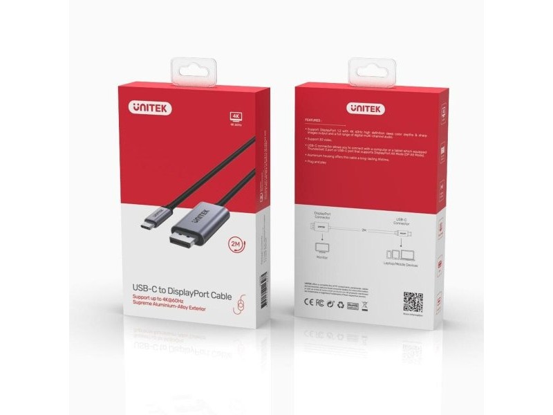 Кабел USB-C към DisplayPort Unitek V1409A Мъжки/Мъжки 2 m Кабел USB-C към DisplayPort Unitek V1409A Мъжки/Мъжки 2 m