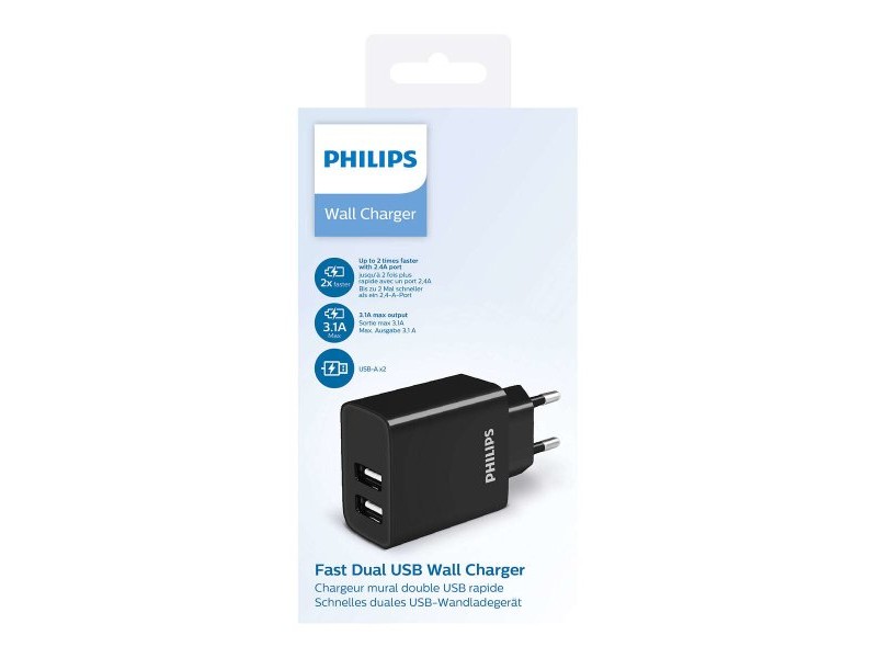 Зарядно за стена Philips DLP2610/12 15 W Черен (1 броя) Зарядно за стена Philips DLP2610/12 15 W Черен (1 броя)