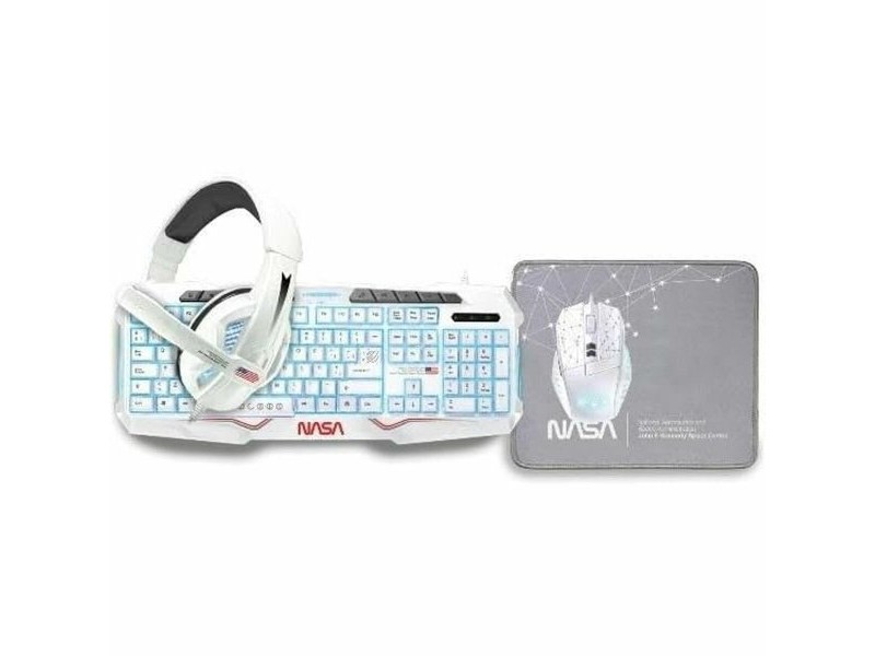 Клавиатура с мишка NASA ANDROMEDA4IN1-W Бял Многоцветен Испанска Qwerty
