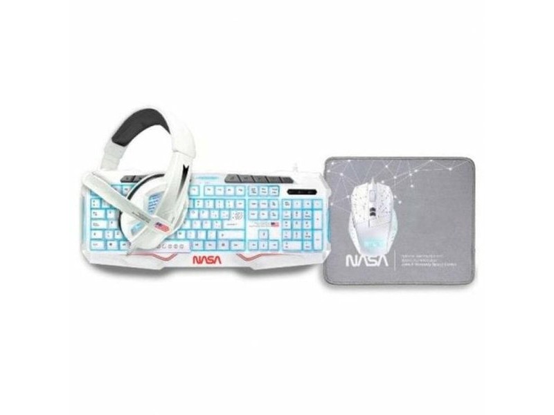 Клавиатура с мишка NASA ANDROMEDA4IN1-W Бял Многоцветен Испанска Qwerty