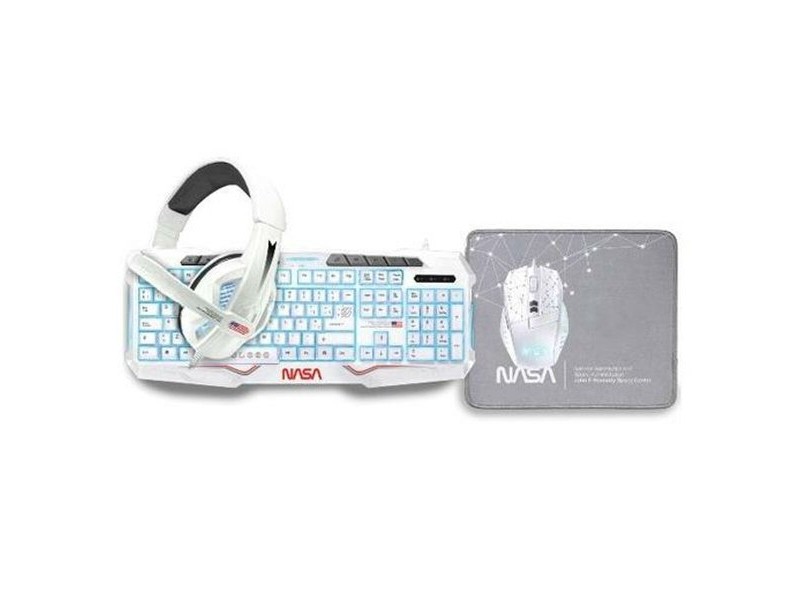 Клавиатура с мишка NASA ANDROMEDA4IN1-W Бял Многоцветен Испанска Qwerty