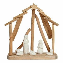 Рождествена Коледна Сцена Krist+ Бял Кафяв Естествен Дървен Керамика 25 x 28 x 10 cm (2 броя)