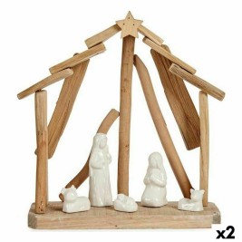 Рождествена Коледна Сцена Krist+ Бял Кафяв Естествен Дървен Керамика 25 x 28 x 10 cm (2 броя)