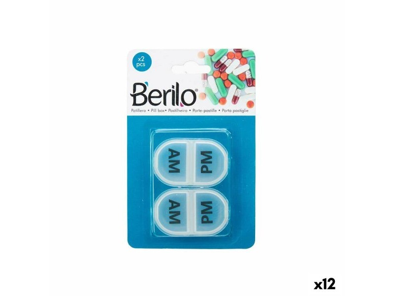 Кутия за Хапчета с Отделения Berilo Прозрачен Пластмаса 11,5 x 18 x 2,2 cm Комплект (12 броя)
