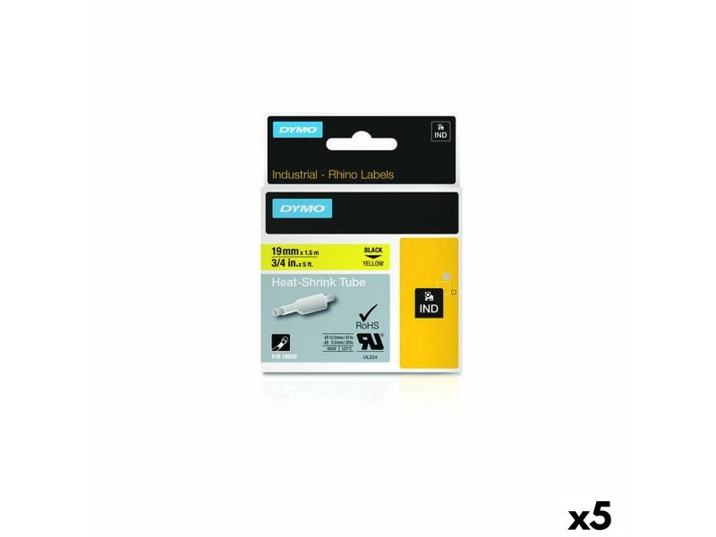 Ламинирана лента за етикетиране Dymo 19 mm x 1,5 m Черен Жълт (5 броя)