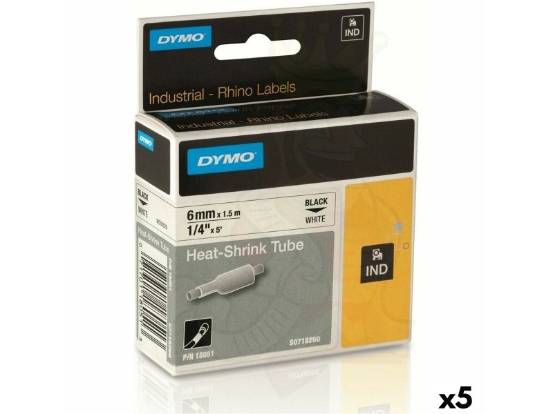 Ламинирана лента за етикетиране Rhino Dymo ID1-6 Жълт Черен 6 x 1,5 mm (5 броя)