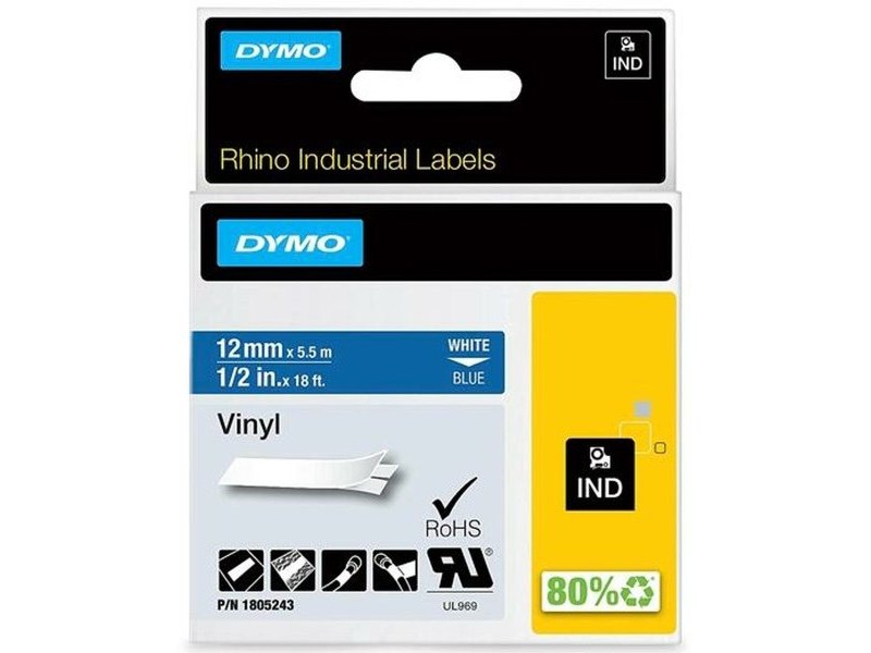 Ламинирана лента за етикетиране Rhino Dymo ID1-12 Син Бял 12 x 5,5 mm Самозалепващи Винил (5 броя)