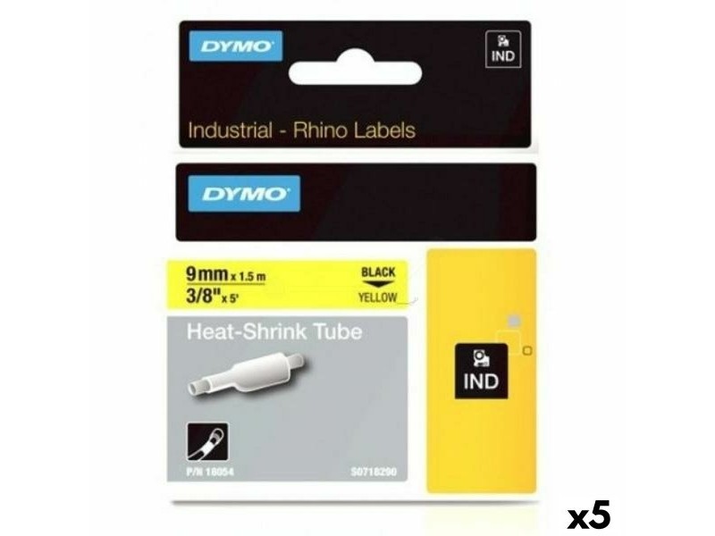 Ламинирана лента за етикетиране Rhino Dymo ID1-9 Жълт Черен 9 x 1,5 mm (5 броя)