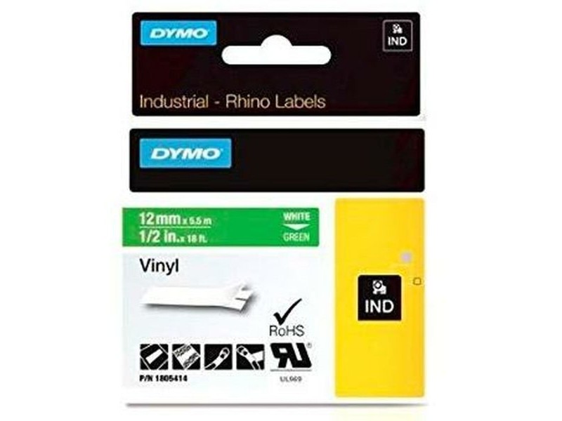 Ламинирана лента за етикетиране Rhino Dymo ID1-12 12 x 5,5 mm Бял Зелен Винил Самозалепващи (5 броя)