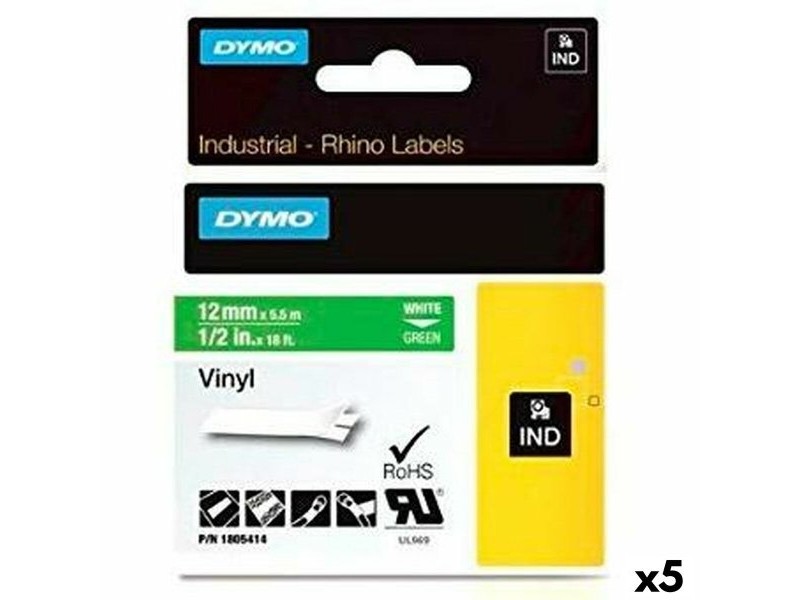 Ламинирана лента за етикетиране Rhino Dymo ID1-12 12 x 5,5 mm Бял Зелен Винил Самозалепващи (5 броя)