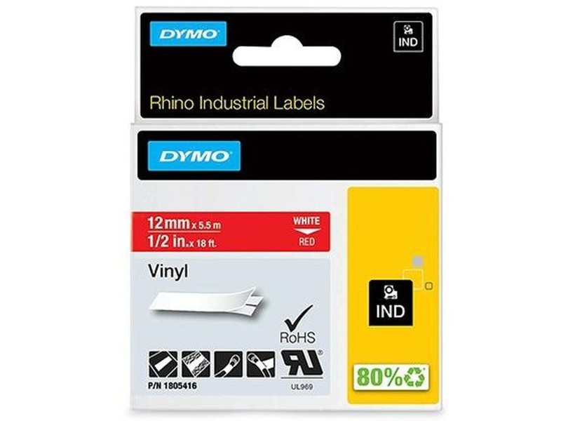 Ламинирана лента за етикетиране Rhino Dymo ID1-12 12 x 5,5 mm Червен Бял Винил Самозалепващи (5 броя)