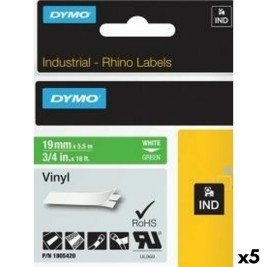 Ламинирана лента за етикетиране Rhino Dymo ID1-19 19 x 5,5 mm Бял Зелен Винил Самозалепващи (5 броя)