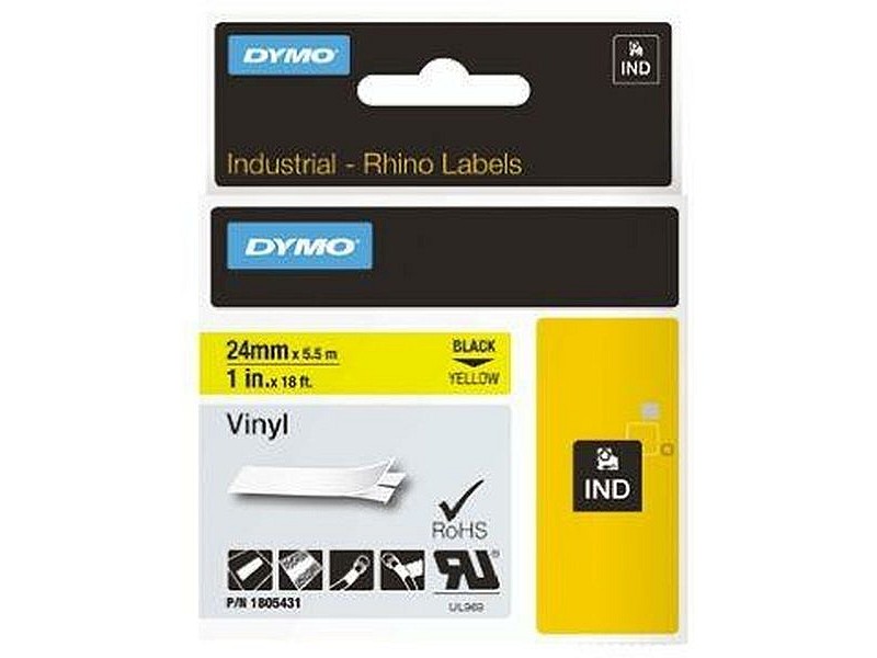 Ламинирана лента за етикетиране Rhino Dymo ID1-24 24 x 5,5 mm Черен Жълт Винил Самозалепващи (5 броя)