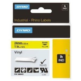 Ламинирана лента за етикетиране Rhino Dymo ID1-24 24 x 5,5 mm Черен Жълт Винил Самозалепващи (5 броя)