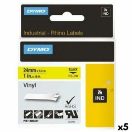 Ламинирана лента за етикетиране Rhino Dymo ID1-24 24 x 5,5 mm Черен Жълт Винил Самозалепващи (5 броя)
