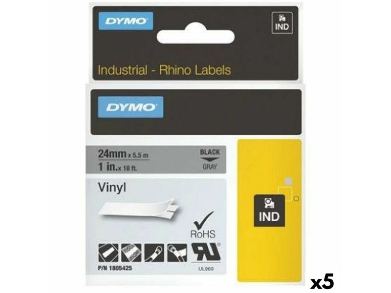 Ламинирана лента за етикетиране Rhino Dymo ID1-12 12 x 5,5 mm Черен Бял Винил Самозалепващи (5 броя)