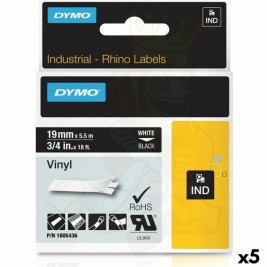 Ламинирана лента за етикетиране Rhino Dymo ID1-19 19 x 5,5 mm Черен полиестер Бял Самозалепващи (5 броя)