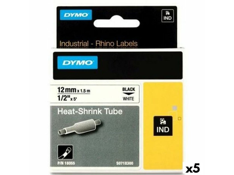 Ламинирана лента за етикетиране Rhino Dymo ID1-12 Бял Черен 12 x 1,5 mm (5 броя)