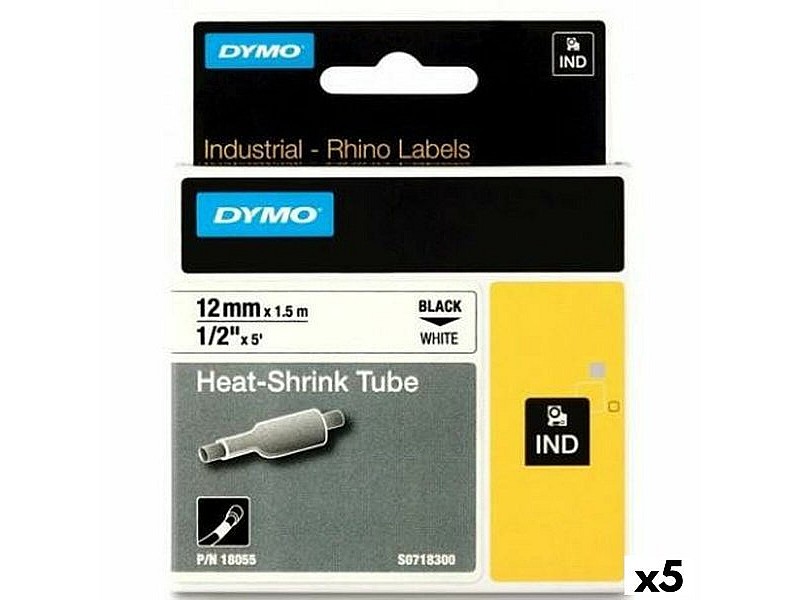 Ламинирана лента за етикетиране Rhino Dymo ID1-12 Бял Черен 12 x 1,5 mm (5 броя)