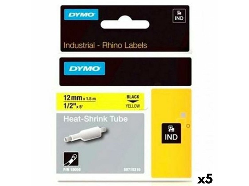 Ламинирана лента за етикетиране Rhino Dymo ID1-12 Жълт Черен 12 x 1,5 mm (5 броя)