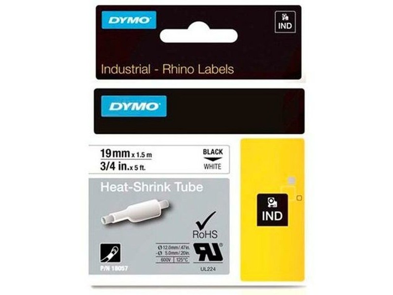 Комплект Термосвиваеми Тръби Rhino Dymo ID1-19 19 x 1,5 mm Черен Бял (5 броя)